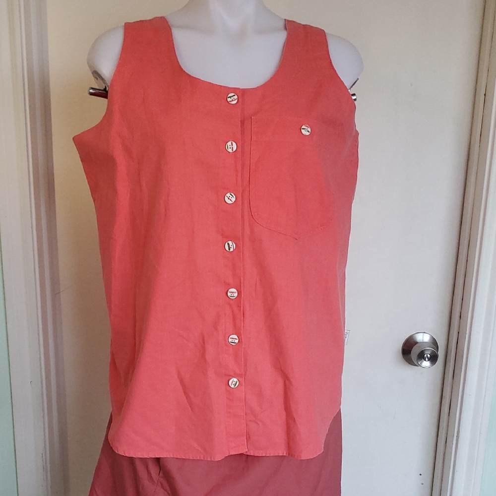 Partners By Mervyn's Coral 100%Cotton Button-Down Sleeveless Top Sz.L